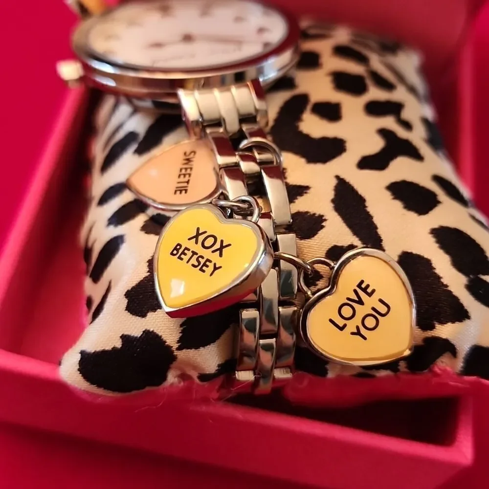NWT Betsey Johnson Rare Love Silver Tone Charm Watch with Box!